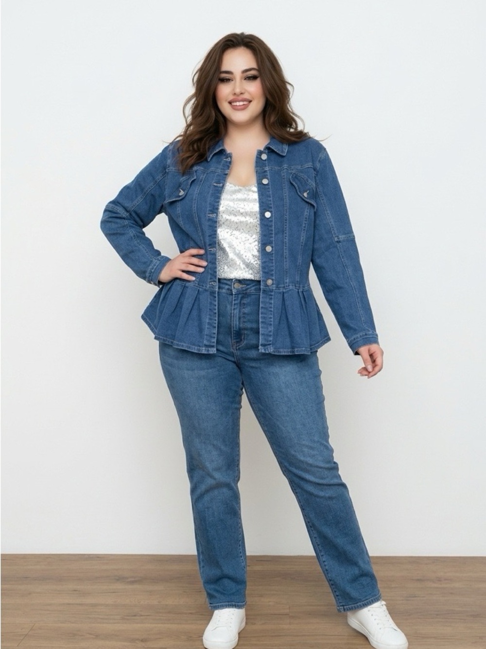 SHEIN Blue Denim Peplum Jean Jacket